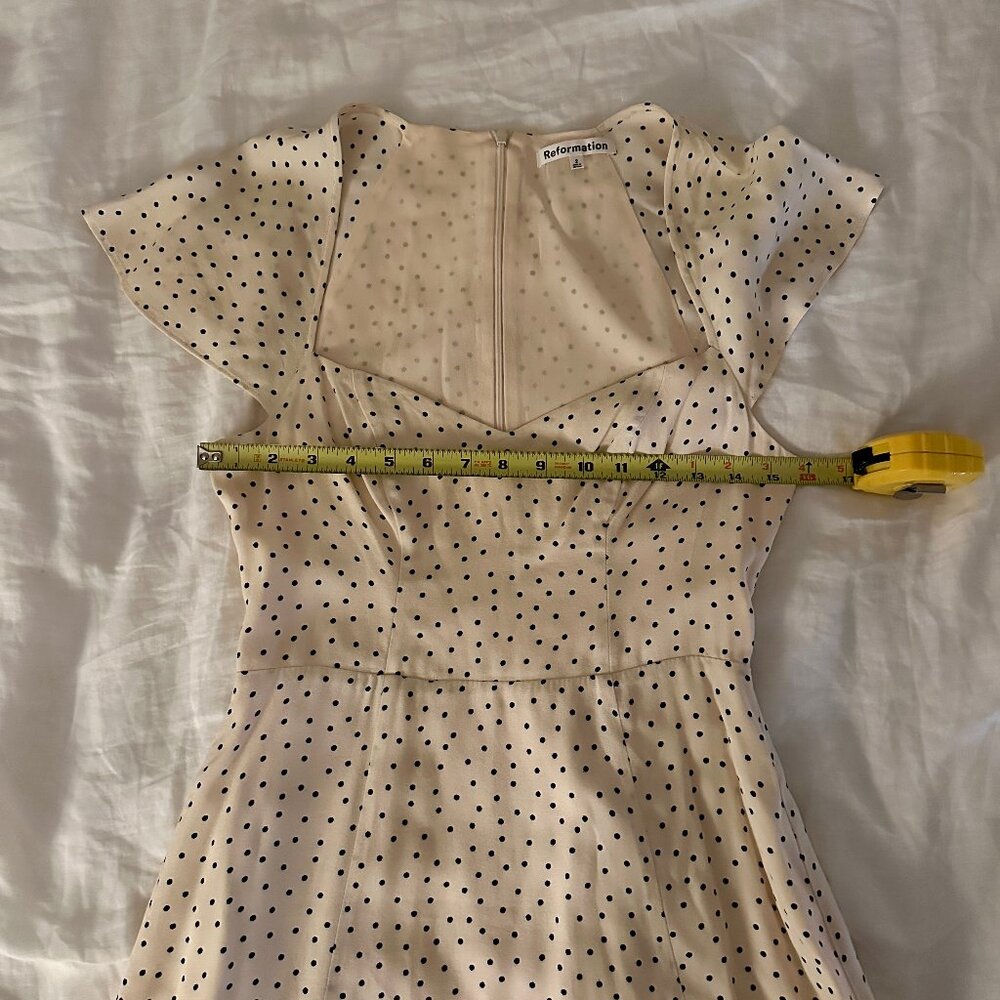 NWOT Reformation Novia Flutter Sleeve Dress, White & Black Polka Dot, Size 2 - Picture 11 of 13